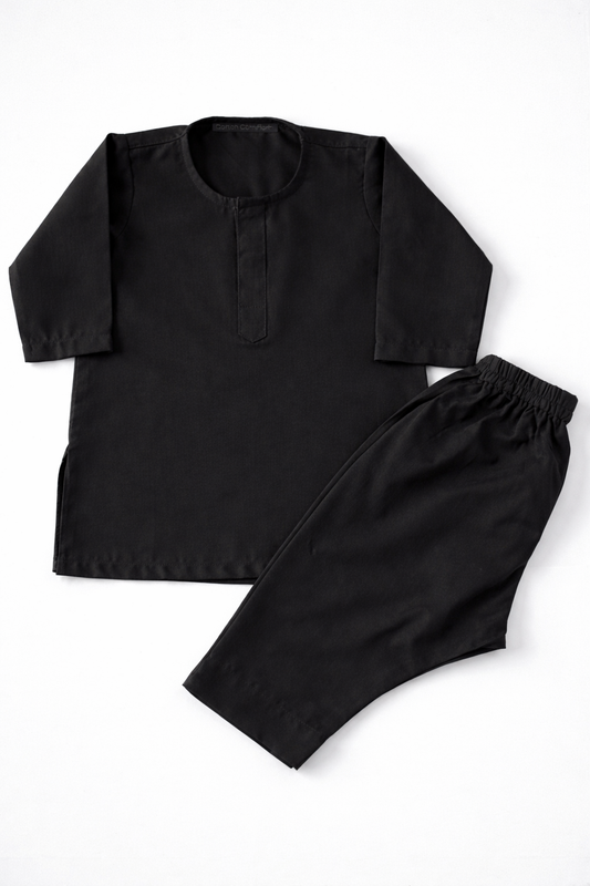 Black Barrel Kurta Pajama + Mini Gift